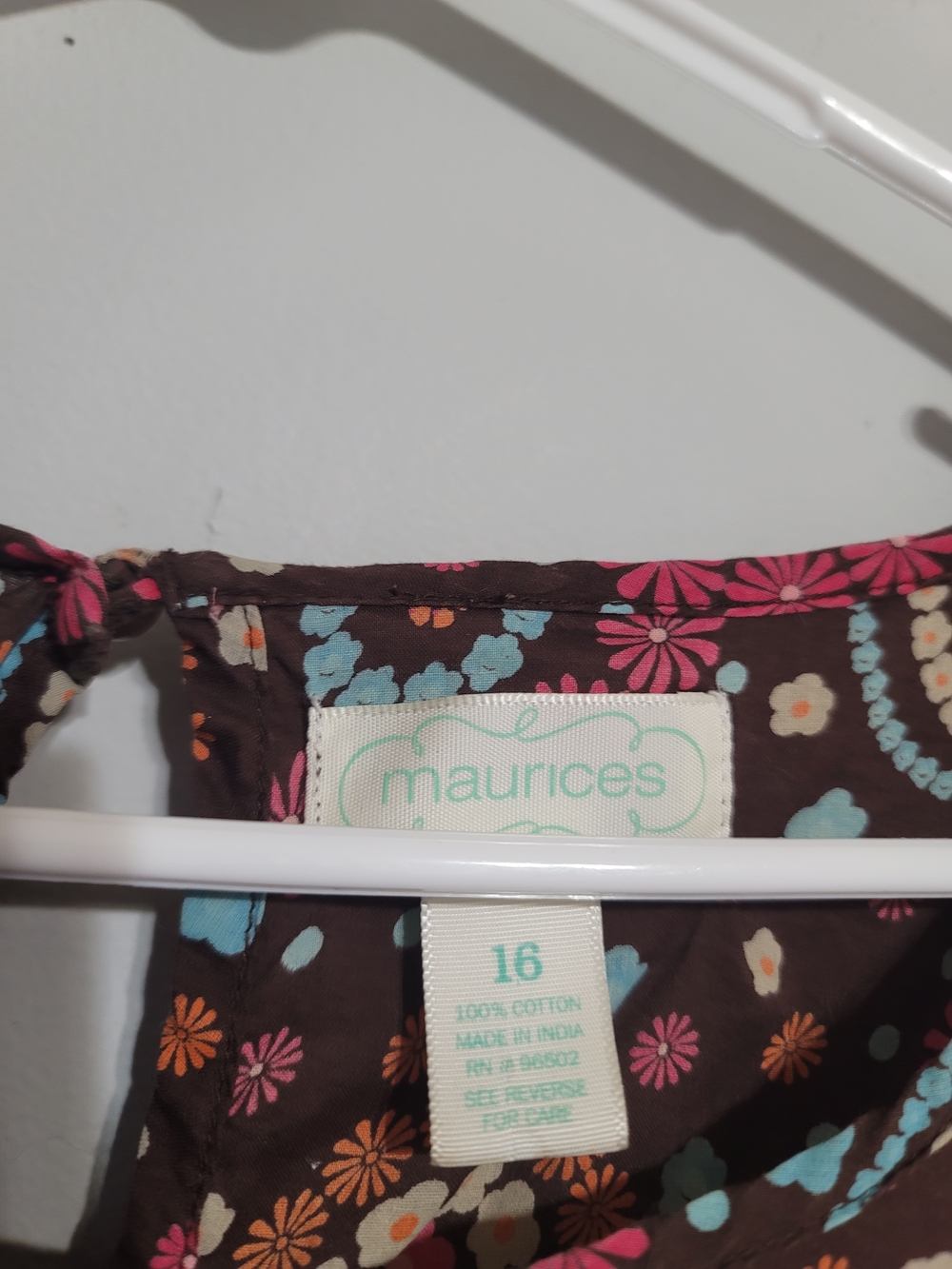 Maurices Women's Top Shirt Blouse Sz 16 XL Brown Pink Boho Floral Cotton - Picture 2 of 3